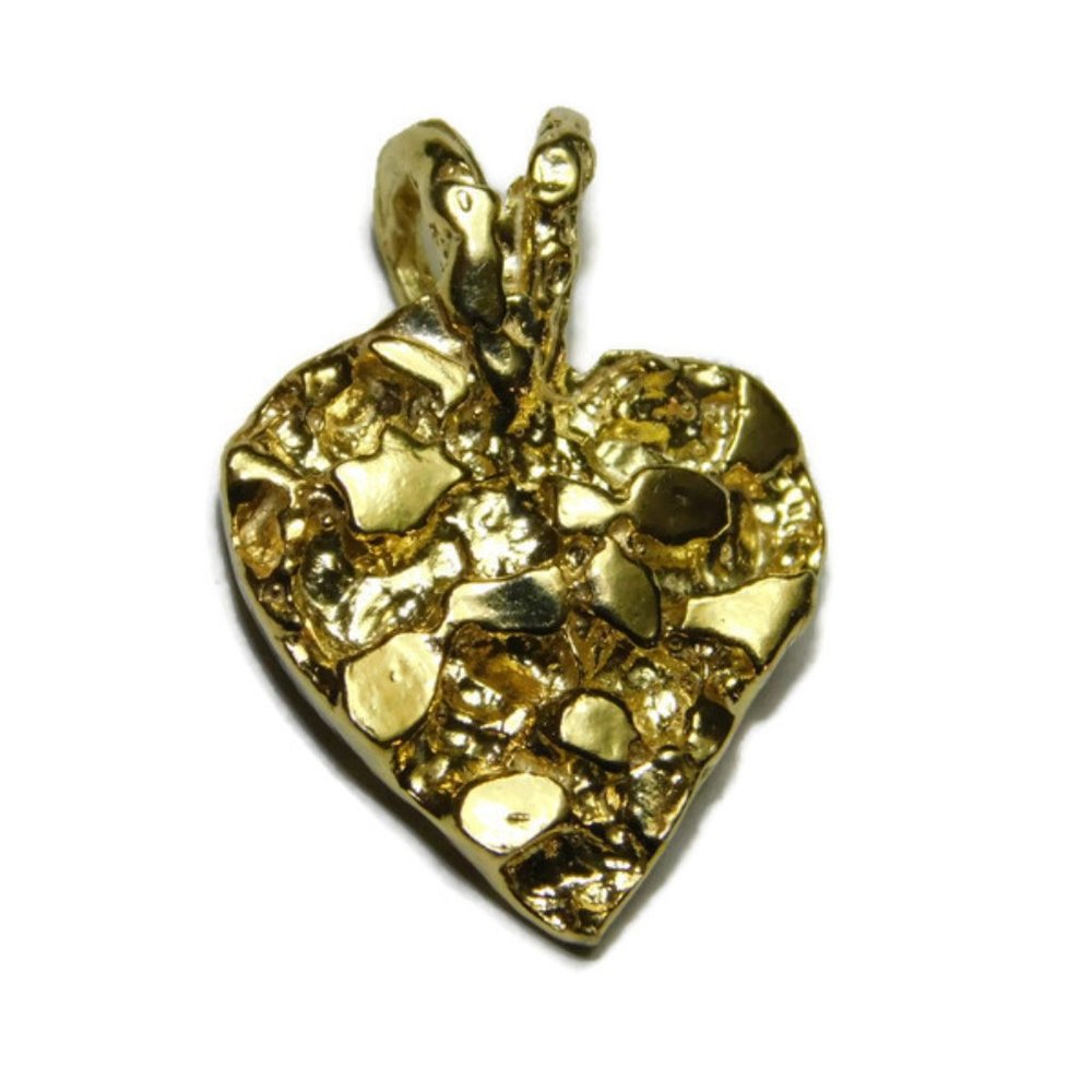 Nugget Shaped Heart Pendant Charm 14k Yellow Gold